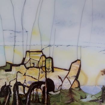Pintura titulada "Pierre de rêves" por Catherine Bosser, Obra de arte original, Vidrieras de pintura Montado en Vidrio
