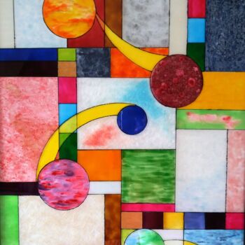 Malarstwo zatytułowany „Vitrail "Mondrian"” autorstwa Catherine Bosser, Oryginalna praca, Malarstwo witrażowe Zamontowany na…