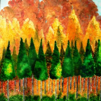 Painting titled "Automne" by Catherine Bosser, Original Artwork, Stained glass painting Mounted on Wood Stretcher frame
