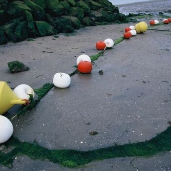 Photographie intitulée "Bouées à marée basse" par Catherine Boutin, Œuvre d'art originale