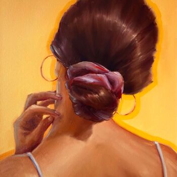 Картина под названием "Девушка на оранжево…" - Катерина Брайко, Подлинное произведение искусства, Масло