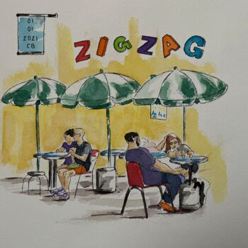Drawing titled "Zig Zag" by Catherine Brunet, Original Artwork, Watercolor