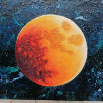 Painting titled "Full moon" by Catherine Caqueret Quille, Original Artwork, Acrylic Mounted on Wood Stretcher frame