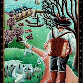Peinture intitulée "L' accordeonniste .…" par Catherine  Carlier, Œuvre d'art originale, Huile