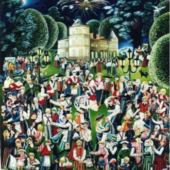 Peinture intitulée "Fete d'antan au châ…" par Catherine  Carlier, Œuvre d'art originale, Huile