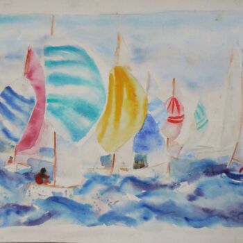Painting titled "Voiliers" by Catherine Cascio, Original Artwork, Watercolor
