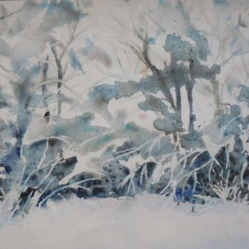 Painting titled ""Ambiance hivernale"" by Catherine Cascio, Original Artwork, Watercolor