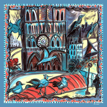 Schilderij getiteld "Notre Dame de Paris" door Catherine Clare, Origineel Kunstwerk, Digitaal Schilderwerk Gemonteerd op Alu…
