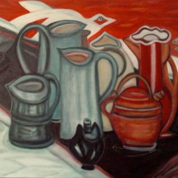Painting titled "Nature morte aux po…" by Catherine Clare, Original Artwork, Oil