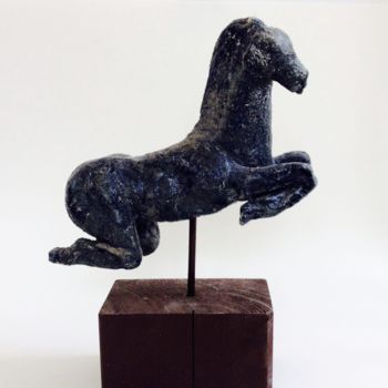 Sculpture titled "Cheval noir" by Catherine Clare, Original Artwork, Ceramics