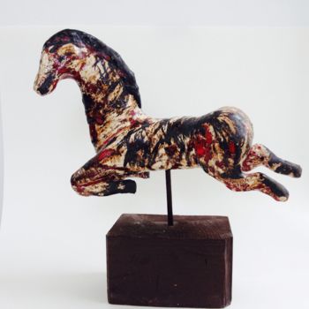 Sculpture titled "Cheval rouge et noir" by Catherine Clare, Original Artwork, Ceramics