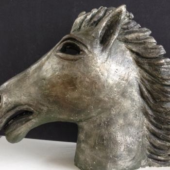 Sculpture titled "Tête de cheval arge…" by Catherine Clare, Original Artwork, Ceramics