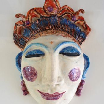 Sculpture titled "Masque Inde du Sud" by Catherine Clare, Original Artwork, Ceramics