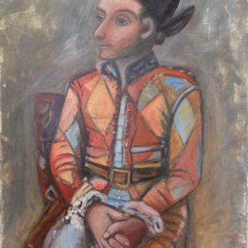 Painting titled "Arlequin" by Catherine Clare, Original Artwork, Oil Mounted on Wood Stretcher frame