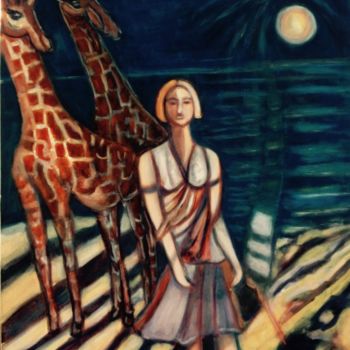 Peinture intitulée "Giraffes Nocturnes…" par Catherine Clare, Œuvre d'art originale, Huile