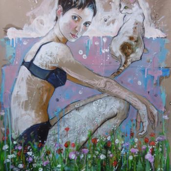 Pintura intitulada "les chiens se fonde…" por Catherine Cornec, Obras de arte originais, Óleo
