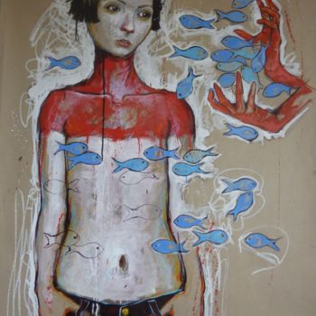 Картина под названием "sur sa fourrure l'o…" - Catherine Cornec, Подлинное произведение искусства, Масло
