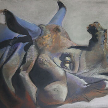 Pintura titulada "Rhinocéros" por Catherine Costet (Lccat), Obra de arte original, Pastel