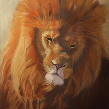 Painting titled "Le lion" by Catherine Costet (Lccat), Original Artwork, Pastel