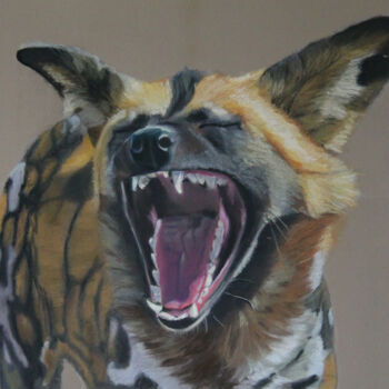 Painting titled "Le  loup peint" by Catherine Costet (Lccat), Original Artwork, Pastel