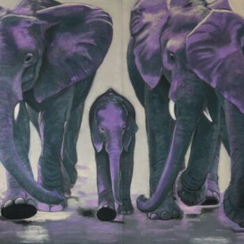 Malarstwo zatytułowany „Les éléphants” autorstwa Catherine Costet (Lccat), Oryginalna praca, Pastel