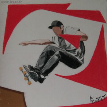 Painting titled "Skateboard aux jeux…" by Catherine Costet (Lccat), Original Artwork, Pastel