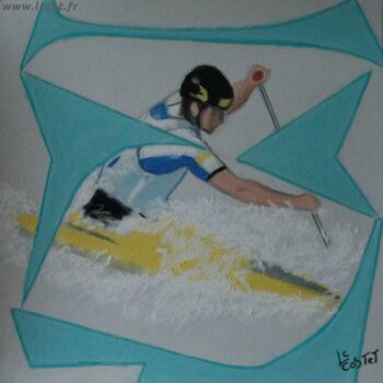 Painting titled "Canoë aux jeux olym…" by Catherine Costet (Lccat), Original Artwork, Pastel