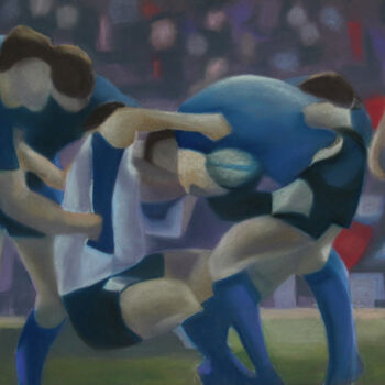 Painting titled "Rugby Scrum 1" by Catherine Costet (Lccat), Original Artwork, Pastel