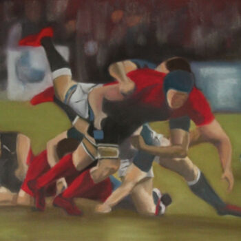Painting titled "Rugby Scrum 4" by Catherine Costet (Lccat), Original Artwork, Pastel