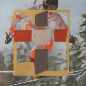 Schilderij getiteld "Ski" door Catherine Costet (Lccat), Origineel Kunstwerk, Pastel