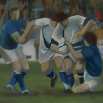 Painting titled "Rugby Scrum 3" by Catherine Costet (Lccat), Original Artwork, Pastel