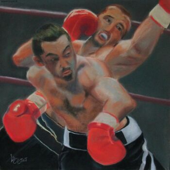 Painting titled "Le ring . Boxe" by Catherine Costet (Lccat), Original Artwork, Pastel