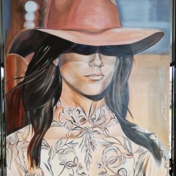 Painting titled "la-femme-au-chapeau…" by Catherine Degrenne, Original Artwork, Oil