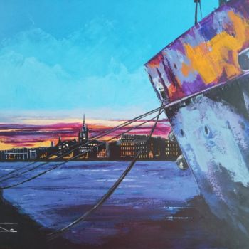 Painting titled "PORT A LA TOMBEE DE…" by Catherine Degrenne, Original Artwork, Acrylic