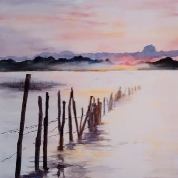 Painting titled "Lac" by Catherine Delarue, Original Artwork, Watercolor