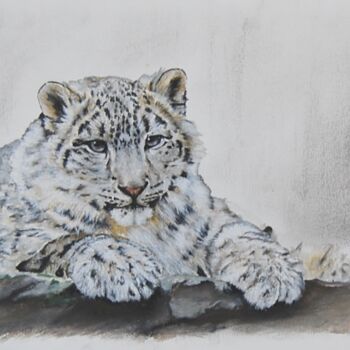 Peinture intitulée "leo-pard-des-neiges…" par Catherine Digue - Turpin, Œuvre d'art originale, Gouache