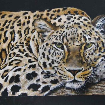 「leopard-pensif2.jpg」というタイトルの絵画 Catherine Digue - Turpinによって, オリジナルのアートワーク, グワッシュ水彩画