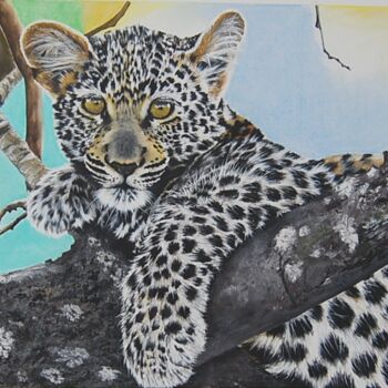 Painting titled "jeune-leopard-curie…" by Catherine Digue - Turpin, Original Artwork, Gouache