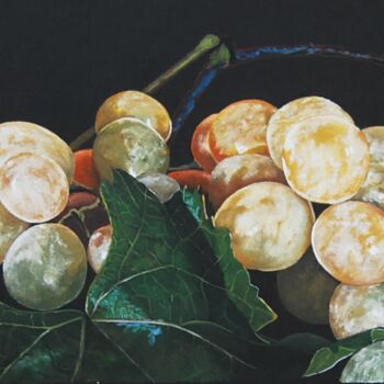 Peinture intitulée "quelques-raisins1.p…" par Catherine Digue - Turpin, Œuvre d'art originale, Gouache