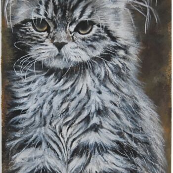 Painting titled "chat-ronchon.png" by Catherine Digue - Turpin, Original Artwork, Gouache
