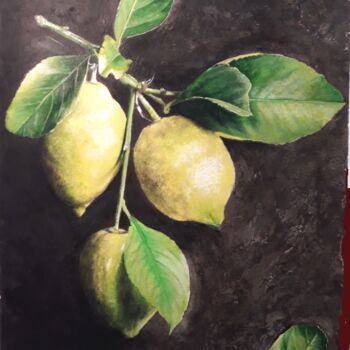 Painting titled "citrons" by Catherine Digue - Turpin, Original Artwork, Gouache