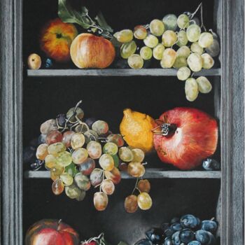 Peinture intitulée "étagère fruitière" par Catherine Digue - Turpin, Œuvre d'art originale, Gouache