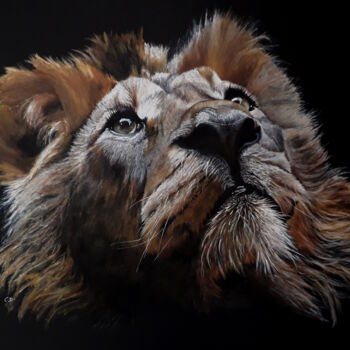 Peinture intitulée "le lion" par Catherine Digue - Turpin, Œuvre d'art originale, Gouache