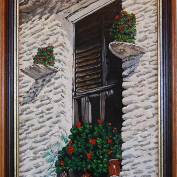 Painting titled "fenetre-fleurie.jpg" by Catherine Digue - Turpin, Original Artwork