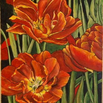 Painting titled "tulipes-icone.jpg" by Catherine Digue - Turpin, Original Artwork