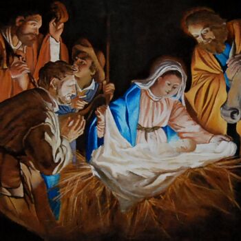 Painting titled "nativite3.png" by Catherine Digue - Turpin, Original Artwork, Gouache