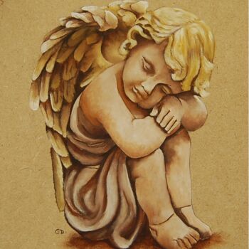 Pintura titulada "angelot endormi.jpg" por Catherine Digue - Turpin, Obra de arte original, Gouache