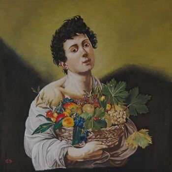 Peinture intitulée "garcon-avec-panier-…" par Catherine Digue - Turpin, Œuvre d'art originale, Gouache