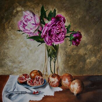 Malarstwo zatytułowany „passion-de-pivoines…” autorstwa Catherine Digue - Turpin, Oryginalna praca, Gwasz