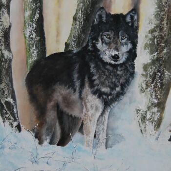 Painting titled "loup-y-es-tu.png" by Catherine Digue - Turpin, Original Artwork, Gouache